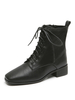 Frauen Black Booties Square Tehe Chunky Heel PU Leder Knöchelstiefel
