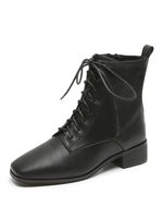 Frauen Black Booties Square Tehe Chunky Heel PU Leder Knöchelstiefel