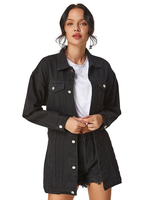 Frauen Black Demin Jacke Polyester Langarm Cowboy Long Jacke