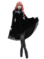 Frauen Black Gothic Rock Langarm Baumwolle Bodycon Spitzenkleid