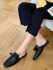 Frauen Black Mules Leder Square Toe Bows Maultier Slipper