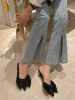 Frauen Black Mules Satin Pointed Toe Stiletto Absatz Sandalen Slip On Schuhe