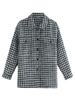 Frauen Black Plaid Jacke Turndown Kragen Langarm Shirt Mantel