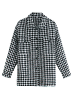Frauen Black Plaid Jacke Turndown Kragen Langarm Shirt Mantel