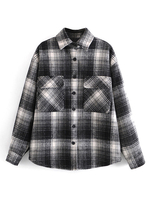 Frauen Black Plaid Jacken Front Button Casual Street Wear Winterjacke