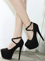 Frauen Black Platform Pumps Micro Wildleder Mandelzehen Strass Sexy Stiletto Heels
