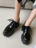 Frauen Black Round Toe Flatform Schnür Oxfords