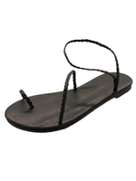 Frauen Blakc Flache Sandalen Schicke runde Zehen flache Ferse PU Leder Knöchelriemen Flache Sandalen