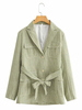 Frauen Blazer Avocado Grün Stilvolle Turndown-Kragen Langarm Plaid Polyester über Mantel