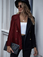 Frauen Blazer Jacken Burgund Turndown Kragen Patchwork Plaid Front Button Short Jacket