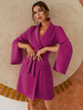 Frauen Blazer Kleid Lila Turndown Kragen Langarm Split Front Schnüren Kurzes Kleid