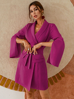 Frauen Blazer Kleid Lila Turndown Kragen Langarm Split Front Schnüren Kurzes Kleid