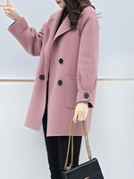 Frauen Blazer Mantel Rosa Turndown Collar Lange Ärmel Klassischer mittlerer Wintermantel