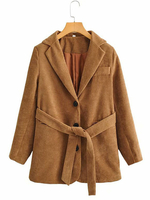 Frauen Blazer Mantel Stilvolle Schnürung lange Ärmel Cord lässig Wintermäntel Outwear