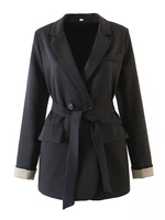Frauen Blazer schwarz stilvoller Turndown-Kragen lange Ärmel Polyester maßgeschneiderte Jacke