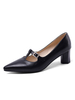 Frauen Block Heels Black Pointed Toe T Typ Slip On Pumps