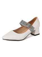 Frauen Block Heels spitzen Zehenschnalle Detail Slip On Pumps Plus Size Mary Jane Schuhe