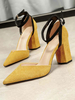 Frauen Block Heels Wildleder Pointed Toe Knöchelriemen High Heel Pumps