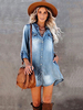 Frauen Blous Light Sky Blue Baumwolle Langarm Tops Denim Shirt Kleid