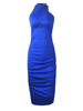 Frauen Blue Bodycon Kleider V-Ausschnitt Casual ärmelloses Bleistiftkleid