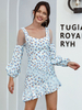 Frauen Blue Kater Kleider Langarm Bedruckt Casual Bodycon Ausgestelltes Kleid