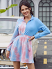 Frauen Blue Shirt Kleider Langarm Polyester Camouflage Midi Kleid