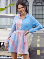 Frauen Blue Shirt Kleider Langarm Polyester Camouflage Midi Kleid
