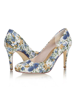 Frauen-Blumen High Heels Printed Pumps Stiletto Romantische Blau