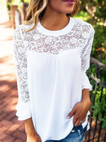 Frauen Bluse 2021 Chiffon mit Rundkragen Alltagskleidung und Spitzen