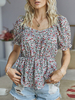 Frauen Bluse Aprikose Jewel Neck Printed Kurzarm Shirt
