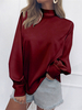 Frauen Bluse Burgund Polyester Jewel Neck Casual Langarm Tops