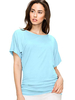 Frauen Bluse Cyan Blue Kurzarm Jewel Neck Cotton Casual T-Shirt