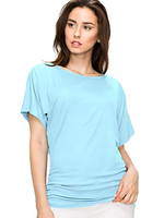 Frauen Bluse Cyan Blue Kurzarm Jewel Neck Cotton Casual T-Shirt