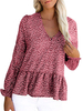 Frauen Bluse Ditsy Floral V-Ausschnitt Lässig Langarm Tops