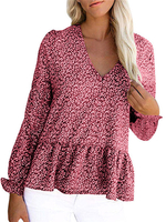 Frauen Bluse Ditsy Floral V-Ausschnitt Lässig Langarm Tops
