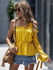 Frauen Bluse Gelb Polyester Eine Schulter Offene Schulter Lässig Schnüren Rüschen Tops
