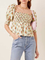 Frauen Bluse Gelb Polyester Lässig Blumendruck Halbarm Sommer Tops