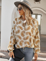 Frauen Bluse Gelb Viskose Lässig bedruckte Langarm Teddy Tops