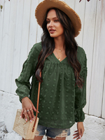 Frauen Bluse Hunter Green Casual Langarm Polyester Tops