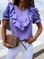 Frauen Bluse Jewel Neck Casual Rüschen Kurzarm Tops