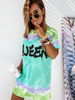 Frauen Bluse Jewel Neck Kurzarm Übergroße Paspel Polyester Casual T-Shirt