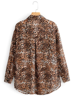Frauen Bluse Kaffee Braun Leopard Casual Polyester Langarm Casual Shirt
