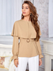 Frauen Bluse Kamel Juwel Hals lange Ärmel Polyester Casual Tops