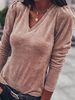 Frauen Bluse Langarm Kaffee Braun Polyester T-Shirt mit V-Ausschnitt Casual Tops