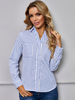 Frauen Bluse Navy Streifen Turndown Kragen Casual Langarm Polyester Tops Casual Shirt