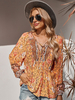 Frauen Bluse Orange Viskose Blumendruck Langarm Casual Tops