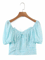 Frauen Bluse Pastell Blau Polyester Polka Dot Kurze Ärmeln Casual Tops