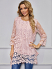 Frauen Bluse Pink Lace Jewel Neck Klassische Langarm Polyester Tops