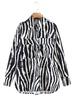 Frauen Bluse Schwarz Zebradruck Turndown Kragen Lässig Langarm Polyester Jacke