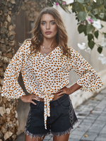 Frauen Bluse Weiße Baumwolle Bedruckt Langarm Tops Casual Cotton Shirt